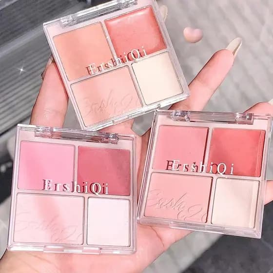 ErshiQi Quatro Cores Blush Paleta de Reparação de Alto Brilho Vitalidade Menina Expansão Natural Pó de Pêssego Estudante