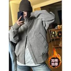 Jaqueta acolchoada de couro PU masculina casal solto engrossado inverno cleanfit acolchoado quente cordeiro velo acolcho