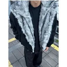 Estilo americano gola de pele falso assento de duas peças montanha esculpida jaqueta acolchoada masculina outono inverno