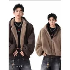 Jaqueta acolchoada de lã de cordeiro dupla face masculina Street Wear ins jaqueta acolchoada de inverno lã espessada gol
