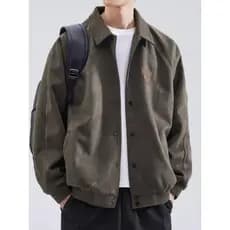 Cinza verde pele de veado veludo uniforme de beisebol masculino solto primavera outono inverno Street Wear pesado jaquet