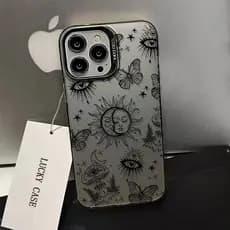 Antiderrapante fosco Capinha para iPhone 17/16/15 Pro Max e Samsung S23/S24/S25 Fe Capa Esotérica Sol e Lua Anti-Choque