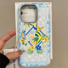 Textura de couro macio Capinha para iPhone 17/16/15 Pro Max Capa Arara Bandeira Brasil Tropical Textura Anti-Derrapante