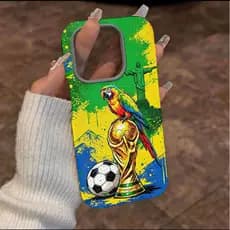 Textura granulada Capinha para iPhone 16/17 Pro Max Capa Copa Brasil Arara Textura Couro