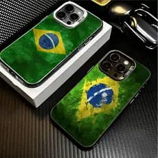 Adequado para iPhone 11/12/13/14/15/16/17 Pro Max Splash Ink Retro Brasil Flag Phone Case