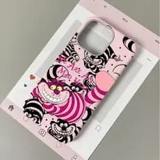 Adequado para iPhone 12/13/14/15/16/17 Pro Max Alice Cheshire Cat Textura de couro Capa de telefone resistente a choques