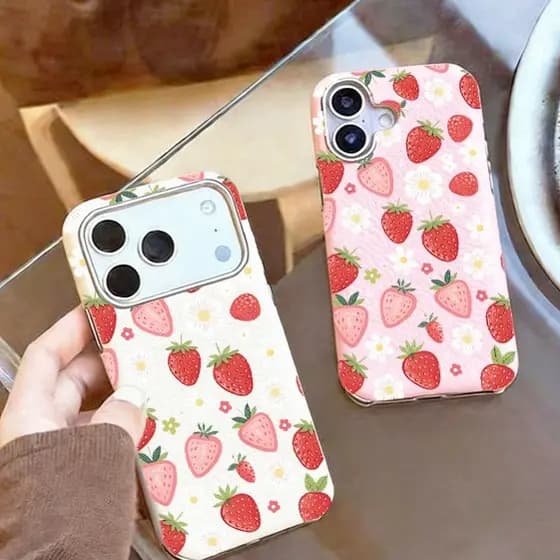 Adequado para iPhone 12/13/14/15/16/17 Pro Max Girl Heart Morango Capa de telefone macia