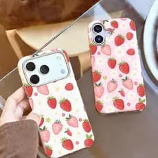 Adequado para iPhone 12/13/14/15/16/17 Pro Max Girl Heart Morango Capa de telefone macia