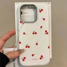 Adequado para iPhone 12/13/14/15/16/17 Pro Max Textura de couro cereja Capa de telefone macia e resistente a choques