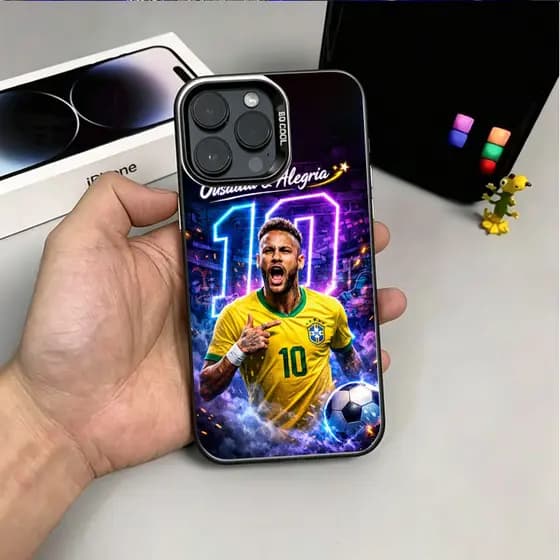 Capinha para iPhone 17/16/15 Pro Max e Samsung Neymar, número 10, com fundo fluorescente para a seleção brasileira