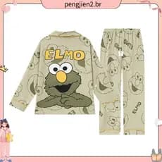 Calças de manga comprida Pijamas infantis Conjunto de Loungewear masculino Pijama de desenho animado [D925] Pijamas infa