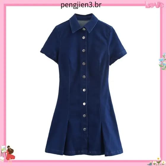 Mulheres E # 39 ; s Camisa Jeans Dres Com Botões Frontais .