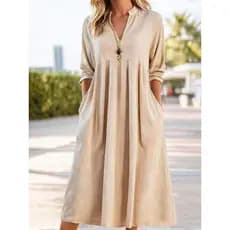 Estilo europeu americano primavera novo estilo vestido feminino com decote em V manga três quartos tecido de linho de al