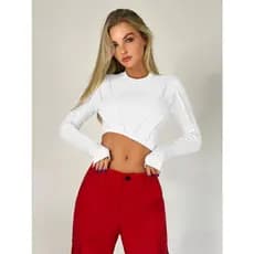 Outono inverno novo estilo europeu americano senhoras de manga comprida camiseta Irregular em torno do pescoço Ultra-cur