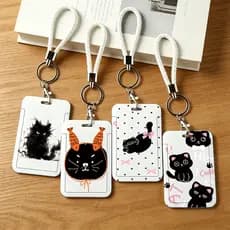 Adorável Protetor De Cartão Black Cat-Ideal Para Armazenar Identificaçãos , Cartões De Ônibus E Membro