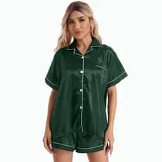 Pijamas femininos, shorts de manga curta, roupa de casa feminina, seda sintética, tamanho grande, conjunto de pijama cas