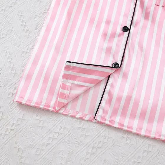 Conjunto de pijama e roupa de lazer feminina com cardigã de manga curta listrado com lapela e shorts de cintura elástica