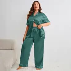 Novo Conjunto de Pijamas Femininos de Verão em Imitação de Seda, Manga Curta e Calças Longas, Conjunto de Duas Peças par