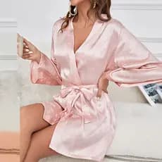 Camisola de verão em seda sintética para mulheres, elegante, simples, de cor sólida, de manga comprida, casual, com toqu