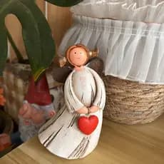 Decoração Anjo Menina Resina Estilo Madeira Rústico Coração Ornamento Casa Escritório Presente