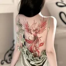 Adesivo de Tatuagem Grande para Costas, Tatuagens Temporárias à Prova d'Água, Tatuagem Falsa de Fênix, Arte Corporal par
