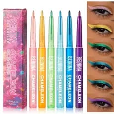 Caneta Delineadora em Gel Azul Metálico Brilhante Efeito Camaleão, Sombra Multicolorida, Delineador Perolado, Glitter Po