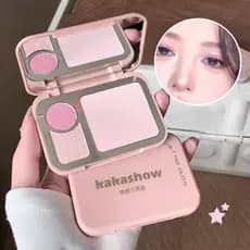 Paleta Facial 3 em 1 Multiuso: Blush, Iluminador e Pó Clareador, Maquiagem com Brilho Rosa Suave, Espelho Compacto para