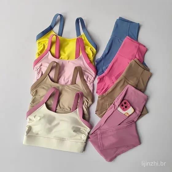 Conjunto de Yoga Sem Costura para Mulheres, Roupas de Fitness, Sutiã de Cintura Alta, Leggings de Fitness, Top de Sutiã