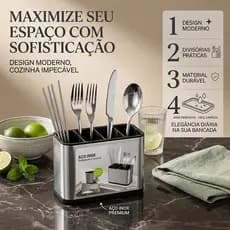 Porta-pauzinhos de aço inoxidável – Caixa multifuncional para guardar talheres domésticos (fork, faca e colher)