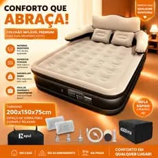 Nepul Colchão Inflável Queen com Encosto e Bomba Elétrica Embutida 200x150x75cm 4000mah