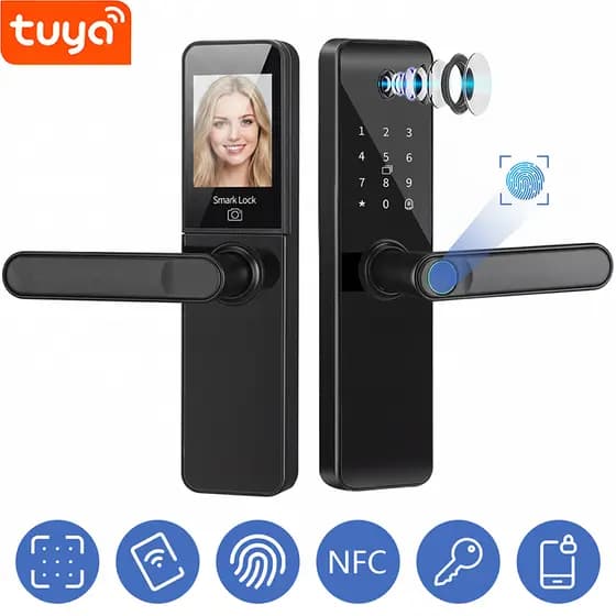 Fechadura Digital Eletrônica Inteligente Wifi Câmera Com Biometria Senha Tuya Impressão Digital, Cartão Nfc, Senha, Desb