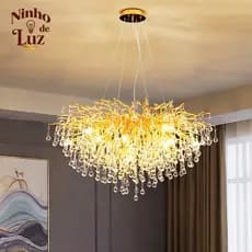 Lustre Pendente De Cristal Moderno Luxo Estilo Galhos Artístico para Sala Jantar Bar e Hall