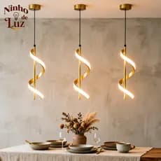 Luminária Pendente LED Espiral Moderna Ajustável Luz Decorativa para Sala Jantar Quarto Cozinha Restaurante