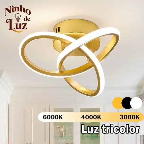 Lustre Luminária LED de Teto Design Moderno Luz 3 Cores para Iluminação da Sala de Jantar e Quarto（110-220V）