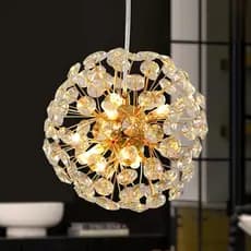 Lustre Pendente Cristal K9 Dourado 6 Luzes Moderno para Sala Jantar Quarto Suporte Lâmpada G9