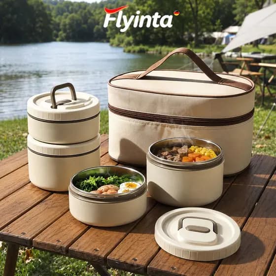 Flyinta Marmita Térmica Peças c Aço 304 Bolsa Isolante Portátil Vedação Hermética p Micro-ondas