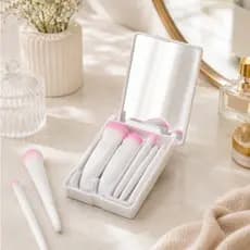 Kit Pincéis Maquiagem 5 Peças com Espelho e Estojo Organizador Portátil - Maquiagem no Dia a Dia