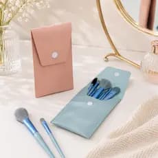 Kit Pincéis Maquiagem 8 Peças com Estojo de Couro Sintético - para Sombra e Esfumado, Organizador