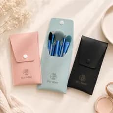 Kit Pincéis de Maquiagem Personalizado com Estojo em Couro 8 Peças Nome ou Logo