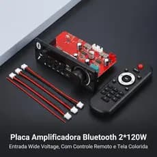 Placa Amplificadora Bluetooth 2x120W, Módulo Som USB TF AUX FM 7,4-24V Controle