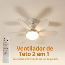 Ventilador de Teto com Luz LED E27 40W 2 em 1, Controle Remoto 3 Velocidades