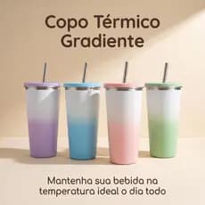 Copo Térmico 550ml em Aço Inox 304 com Canudo de Metal e Tampa com Vedação
