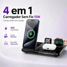 Carregador Sem Fio 4 em 1 15W Dobrável para Celular Fone Relógio com Base