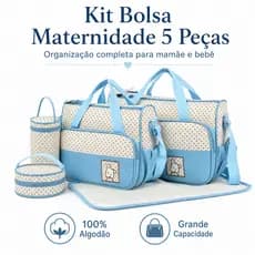 Bolsa Maternidade Kit 5 Peças Algodão com Compartimento Independente para Mamadeira - Várias Cores