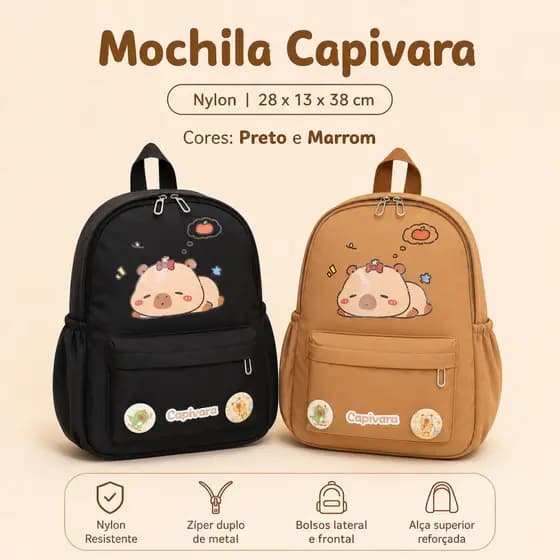 Mochila Infantil Escolar Menina e Menino De Animado Mochila Escolar Infantil Menino Menina Mochila Unissex Capivara Juve