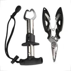 Kit Pescaria Alicate de Pesca Multifuncional + Pega Peixe Aço Inox Acessórios Pesca Esportiva