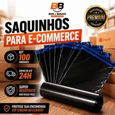 Kit 100 Saquinhos Para Envio Ecommerce Preto Lacre Segurança Impermeável