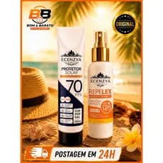 Kit Protetor Solar FPS 70 + Repelente REPELEX 12H Ecenzya Gold Original