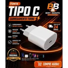 Fonte Carregador Tipo C 20W Turbo Carregamento Rápido e Seguro | USB-C Universal