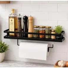 Porta Tempero e Papel Toalha de Parede Para Cozinha 50cm Preto Fosco  Metal Fácil Instalação